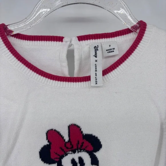 Disney Janie and Jack Minnie Mouse Knit Sweater Girls Size 7 White Red - Picture 4 of 7